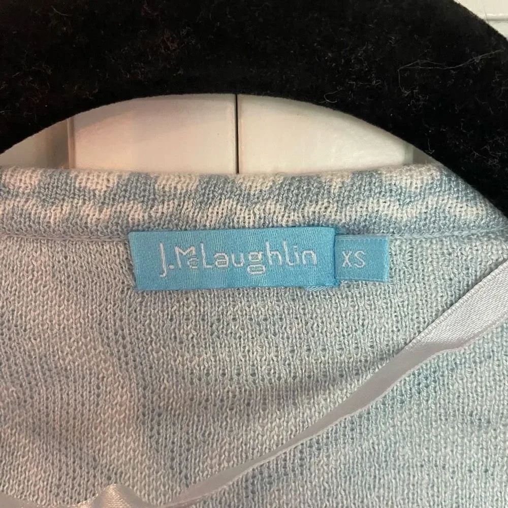 J.McLaughlin blue printed fringe trim cardigan size xs - Picture 4 of 9